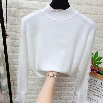 Νέο μοντέλο πλεκτό πουλόβερ γυναικείο  με μανίκια τούλι και ψηλό κολάρο 