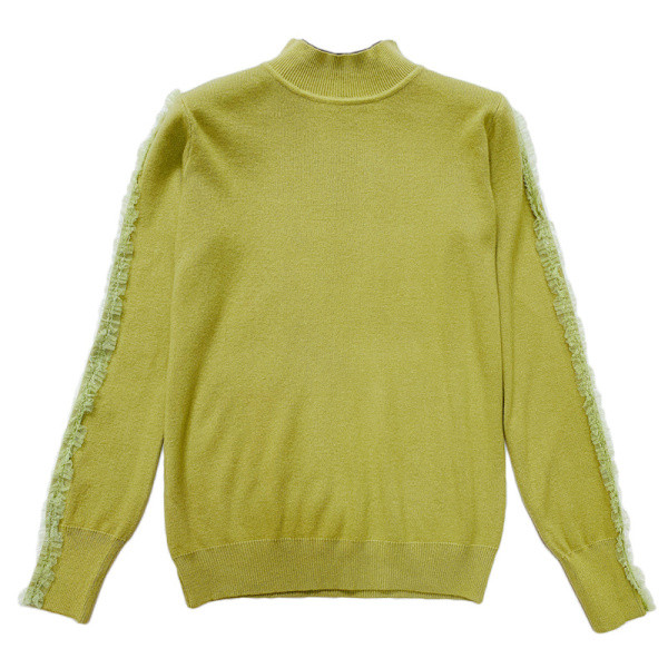 Νέο μοντέλο πλεκτό πουλόβερ γυναικείο  με μανίκια τούλι και ψηλό κολάρο 