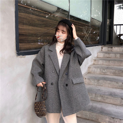 Дамско актуално палто широк модел в сив и черен цвят