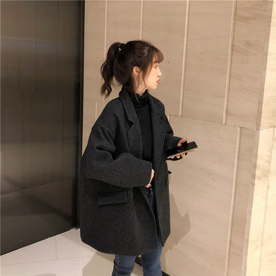 Дамско актуално палто широк модел в сив и черен цвят