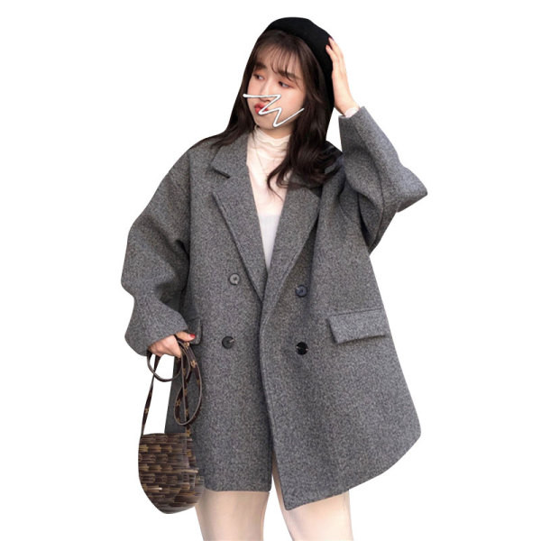 Дамско актуално палто широк модел в сив и черен цвят