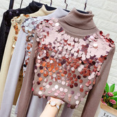 Új modell női pulóver magas gallérral, flitterekkel több színben