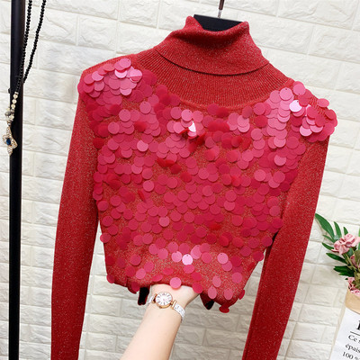 Új modell női pulóver magas gallérral, flitterekkel több színben