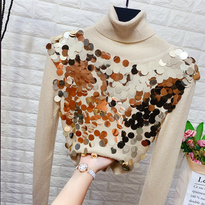 Új modell női pulóver magas gallérral, flitterekkel több színben