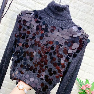 Új modell női pulóver magas gallérral, flitterekkel több színben