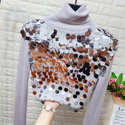 Új modell női pulóver magas gallérral, flitterekkel több színben