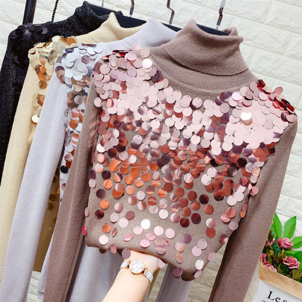 Új modell női pulóver magas gallérral, flitterekkel több színben