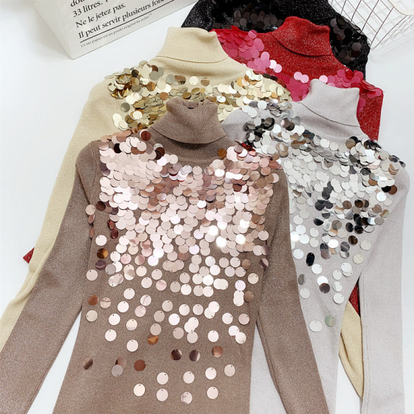 Új modell női pulóver magas gallérral, flitterekkel több színben