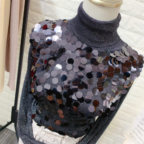 Új modell női pulóver magas gallérral, flitterekkel több színben