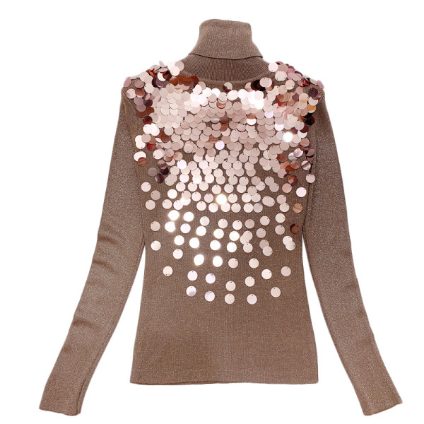 Új modell női pulóver magas gallérral, flitterekkel több színben