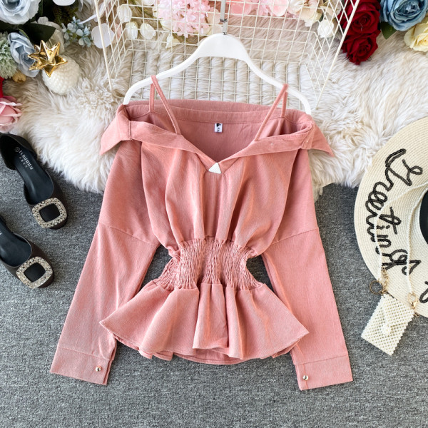 Γυναικεία μπλούζα με γυμνούς ώμους και ελαστική μέση σε διάφορα χρώματα