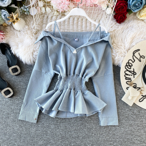 Γυναικεία μπλούζα με γυμνούς ώμους και ελαστική μέση σε διάφορα χρώματα