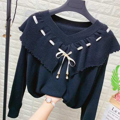 Μοντέρνο γυναικείο πουλόβερ  με λαιμόκοψη και κορδόνια  σε λευκό, μπλε, πράσινο, ροζ και μαύρο χρώμα