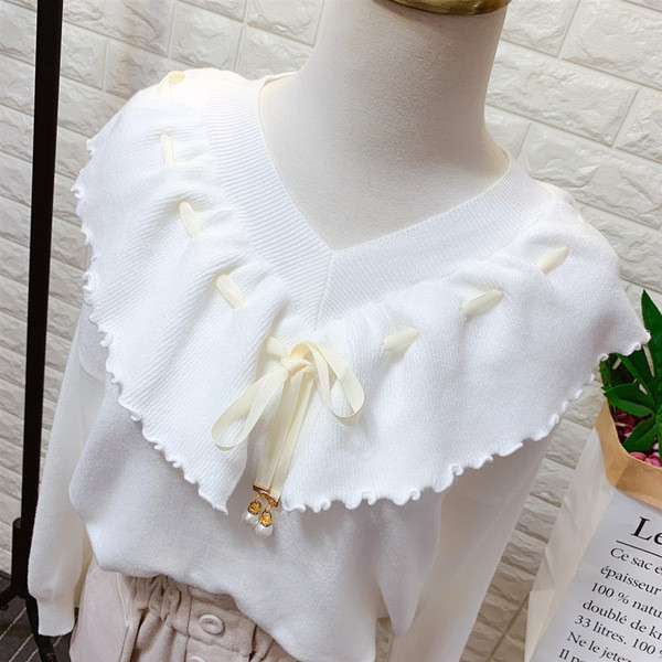 Μοντέρνο γυναικείο πουλόβερ  με λαιμόκοψη και κορδόνια  σε λευκό, μπλε, πράσινο, ροζ και μαύρο χρώμα