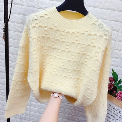 Kötött női pulóver kerek nyakkivágással fehér, zöld, narancssárga, rózsaszín és sárga színben