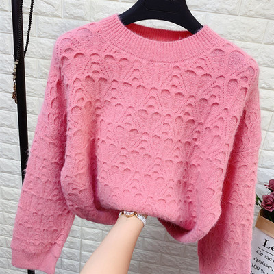 Kötött női pulóver kerek nyakkivágással fehér, zöld, narancssárga, rózsaszín és sárga színben