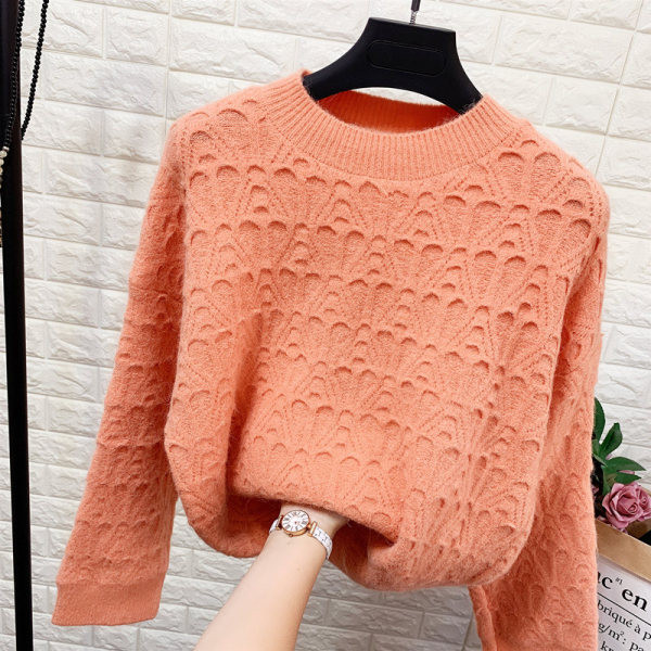 Kötött női pulóver kerek nyakkivágással fehér, zöld, narancssárga, rózsaszín és sárga színben