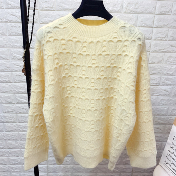 Kötött női pulóver kerek nyakkivágással fehér, zöld, narancssárga, rózsaszín és sárga színben