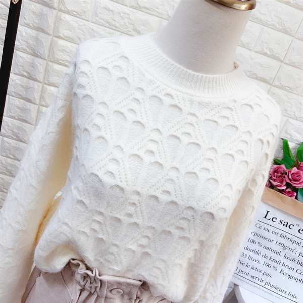 Kötött női pulóver kerek nyakkivágással fehér, zöld, narancssárga, rózsaszín és sárga színben