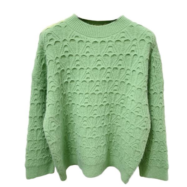 Kötött női pulóver kerek nyakkivágással fehér, zöld, narancssárga, rózsaszín és sárga színben