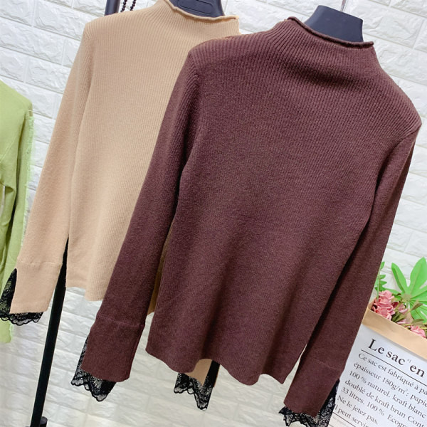 Γυναικείο πουλόβερ με δαντέλα με κολάρο σε διάφορα χρώματα