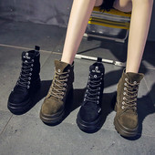 Γυναικείες μπότες φθινοπώρου-χειμώνα από οικολογικό σουέτ σε μαύρο και πράσινο χρώμα