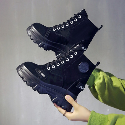 Γυναικείες μπότες φθινοπώρου-χειμώνα από οικολογικό σουέτ σε μαύρο και πράσινο χρώμα