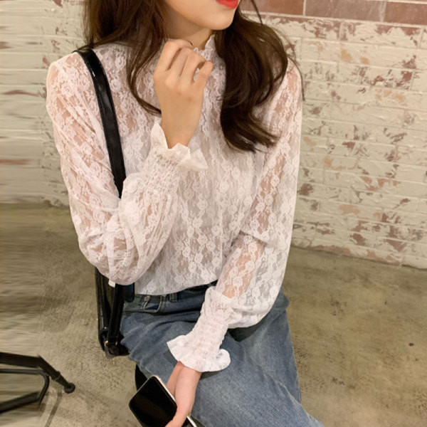 Női aktuális csipke blúz magas gallérral