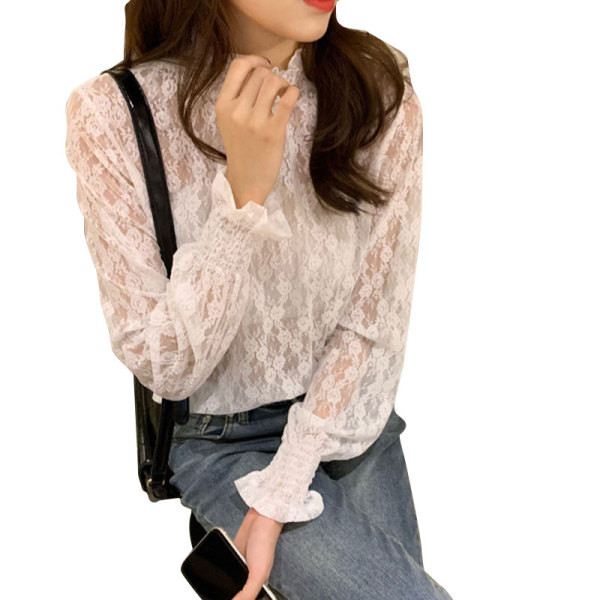 Női aktuális csipke blúz magas gallérral