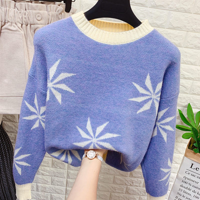 Új modell női pulóver mintával és kerek nyakkivágással, rózsaszín, zöld, kék, sárga narancs színben