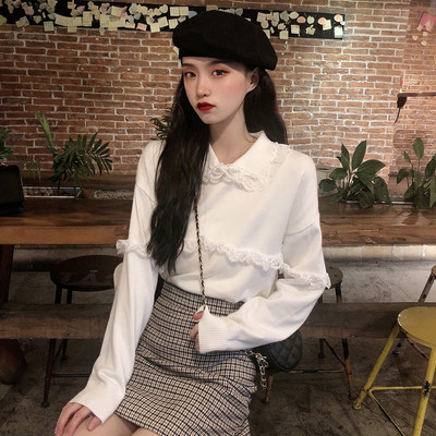 Γυναικεία κορυφή μπλούζα σε ροζ και λευκό χρώμα με μακριά μανίκια