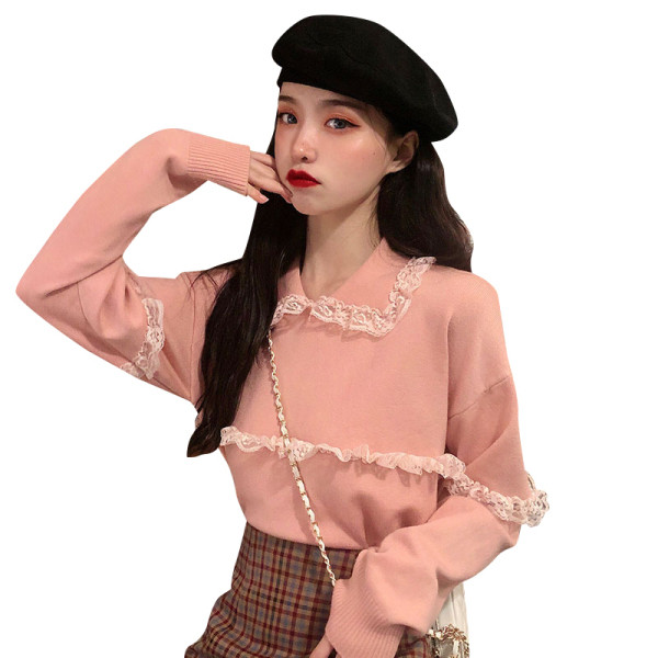 Γυναικεία κορυφή μπλούζα σε ροζ και λευκό χρώμα με μακριά μανίκια