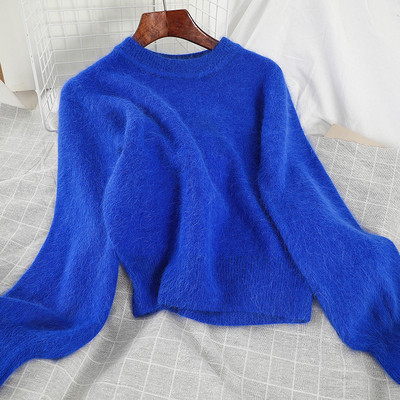 Нов модел дамски пуловер в четири цвята с овално деколте и дълъг ръкав