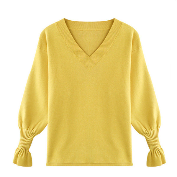 Új modell női pulóver lótusz ujjal és spitz nyakkivágással fehér, fekete, sárga és piros színben