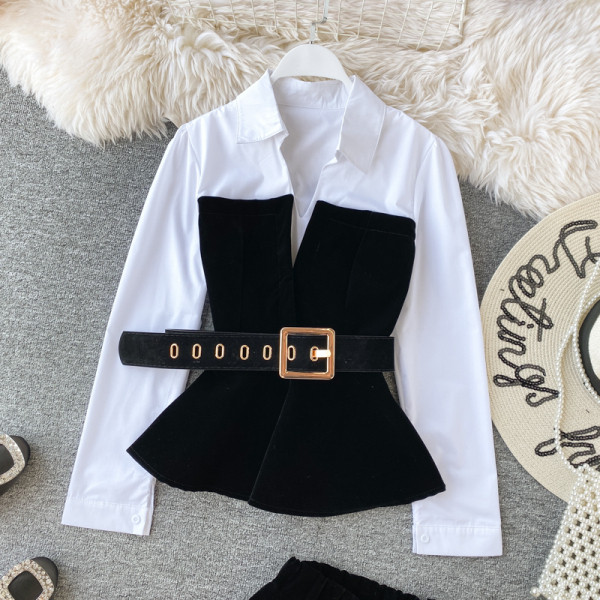 Modern női kétrészes szett fekete övvel