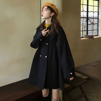 Дамско модерно палто в черен цвят широк модел