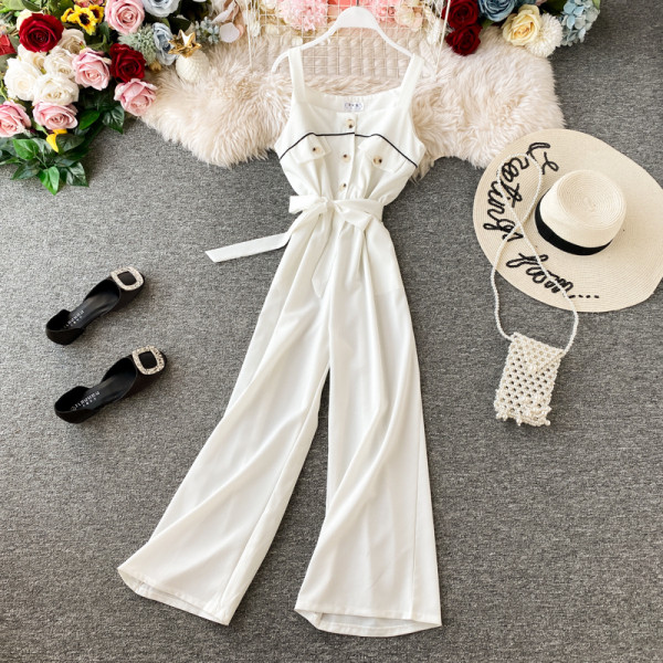 Μοντέρνες γυναικείες ολόσωμες φόρμες με λεπτές λωρίδες και ζώνη σε διάφορα χρώματα