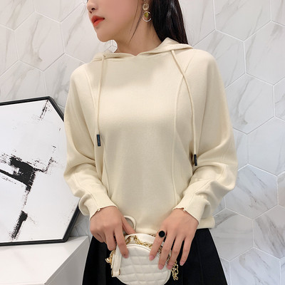 Γυναικείο πουλόβερ με κουκούλα και μακρύ μανίκι σε διάφορα χρώματα