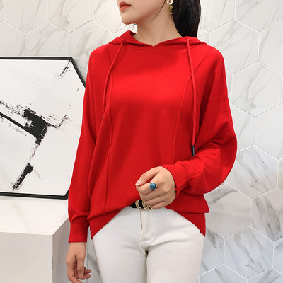 Γυναικείο πουλόβερ με κουκούλα και μακρύ μανίκι σε διάφορα χρώματα