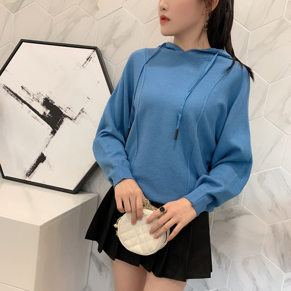 Γυναικείο πουλόβερ με κουκούλα και μακρύ μανίκι σε διάφορα χρώματα