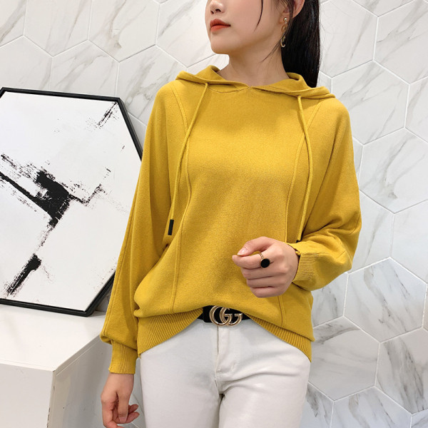 Γυναικείο πουλόβερ με κουκούλα και μακρύ μανίκι σε διάφορα χρώματα