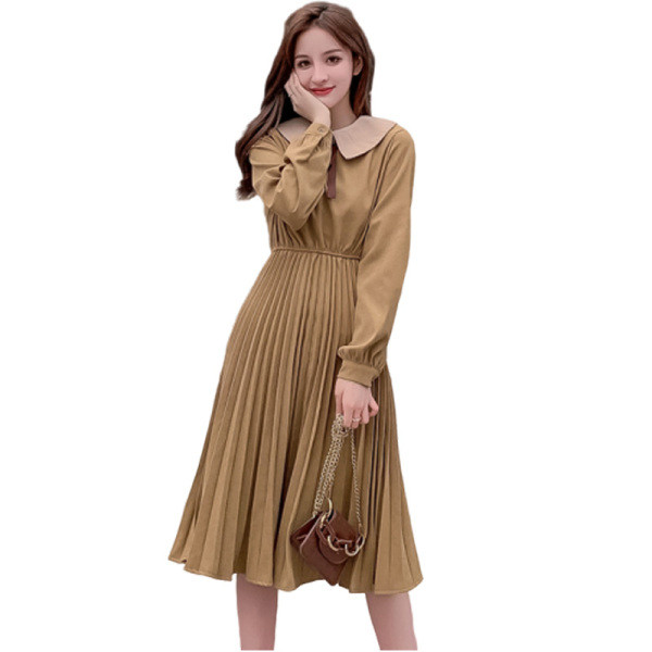 Модерна дамска рокля разкроен модел в два цвята с дълъг ръкав 