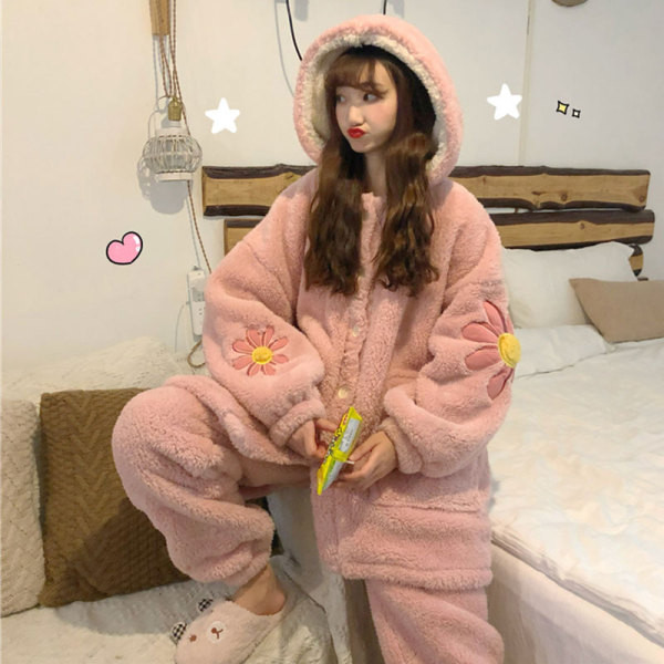 Rózsaszín női aktuális pizsama virágmotívumokkal