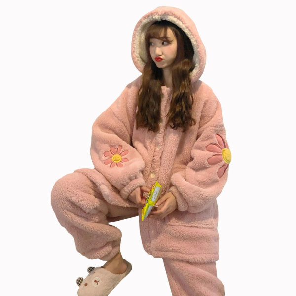 Rózsaszín női aktuális pizsama virágmotívumokkal