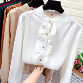 Formális női ing gombokkal és kerek nyakkivágással több színben