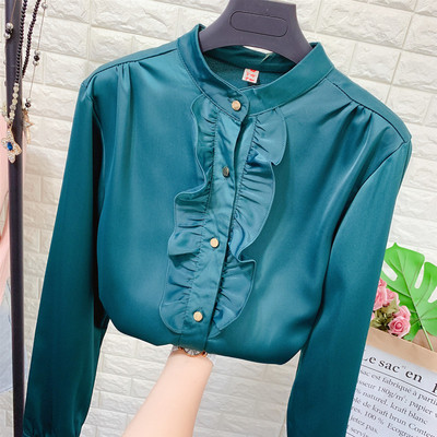 Formális női ing gombokkal és kerek nyakkivágással több színben