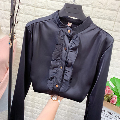 Formális női ing gombokkal és kerek nyakkivágással több színben