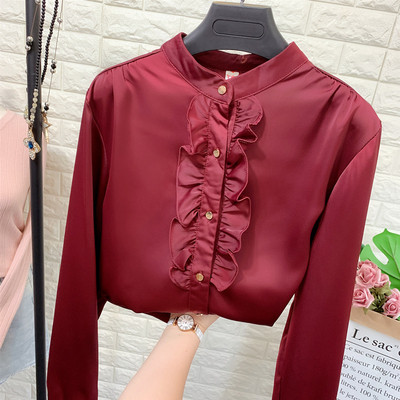 Formális női ing gombokkal és kerek nyakkivágással több színben