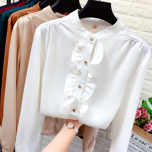 Formális női ing gombokkal és kerek nyakkivágással több színben