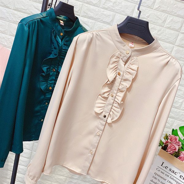 Formális női ing gombokkal és kerek nyakkivágással több színben